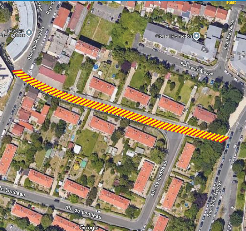 Carte du tronçon impacté - Allée du Londeau / Rue du Progrès